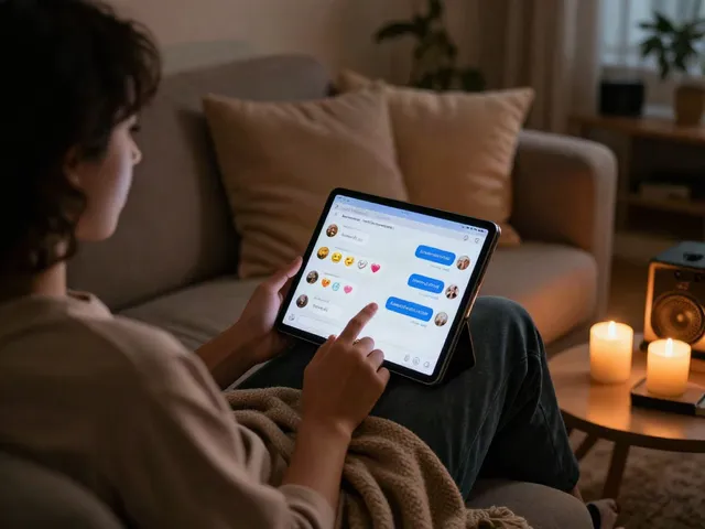 Engaging spicy AI chat experience in a cozy setting with warm lighting.