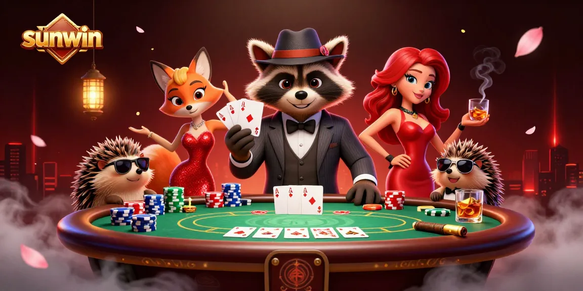 Experience thrilling gameplay at sunwin with a dynamic poker showdown featuring iconic characters and vibrant casino elements.