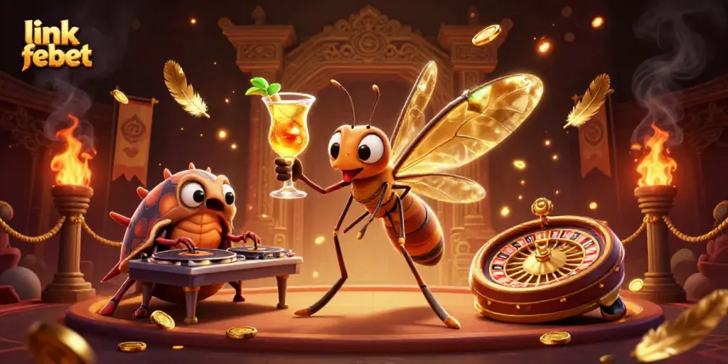 Engage in thrilling fun with link febet in a vibrant 3D casino illustration featuring unique gaming elements.